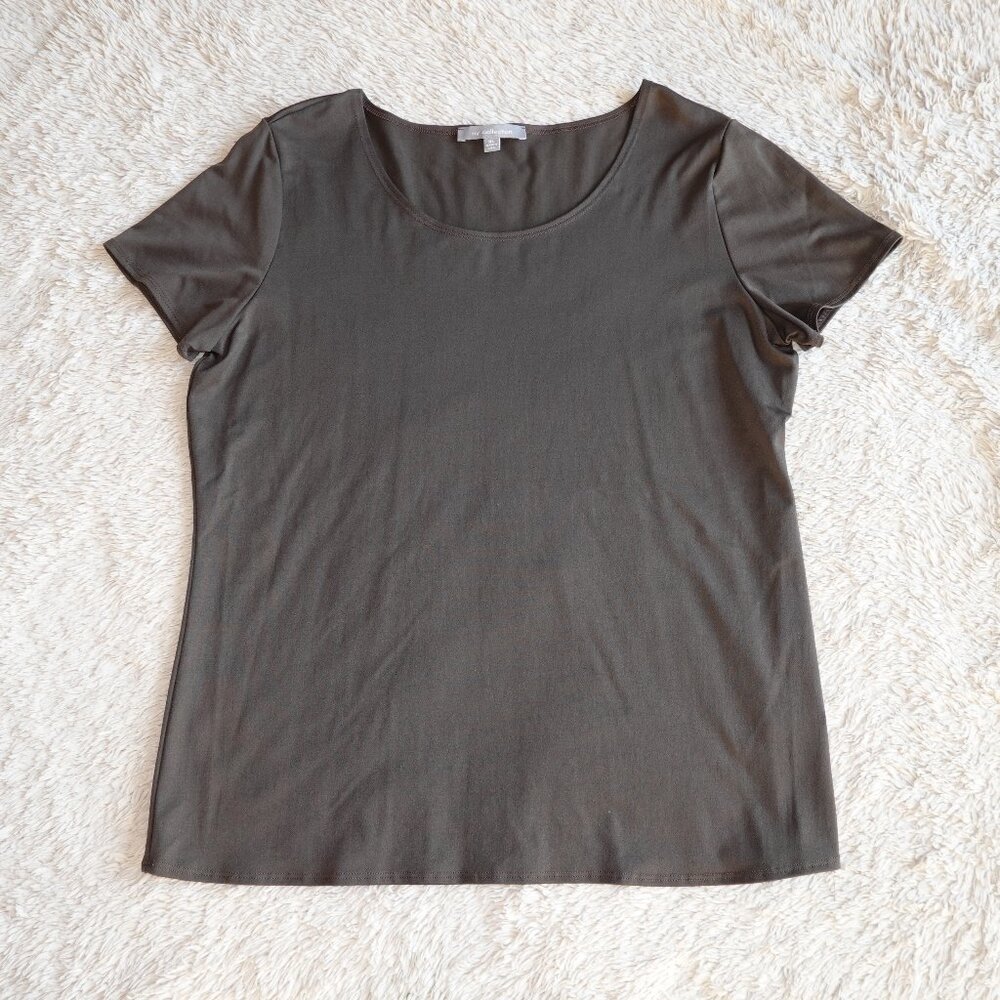Women's Size XL NY Collection Brown Short Sleeve Stretch Crew Neck Shirt, NWOT